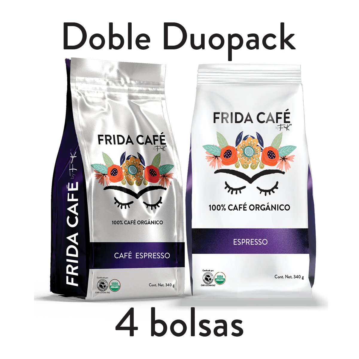 DOBLE DUOPACK CON 4 BOLSAS DE CAFÉ FRIDA 340GR C/U