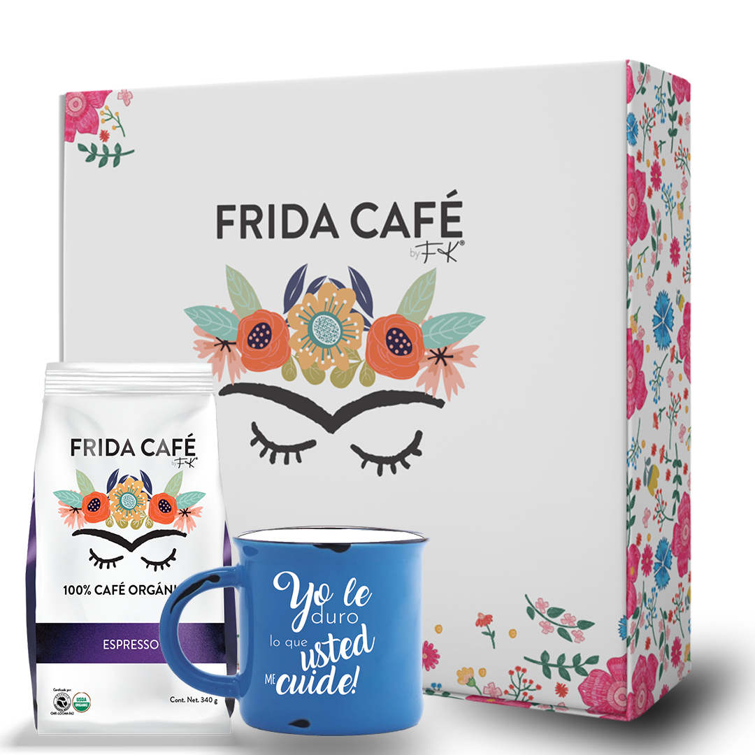 CAJA DELUXE CON BOLSA DE CAFÉ FRIDA 340GR + TAZA