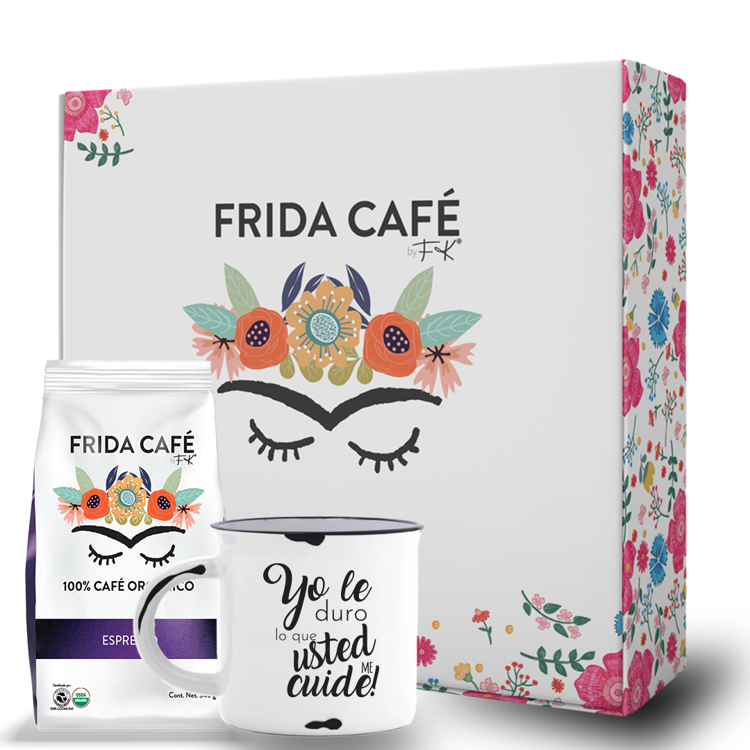CAJA DELUXE CON BOLSA DE CAFÉ FRIDA 340GR + TAZA