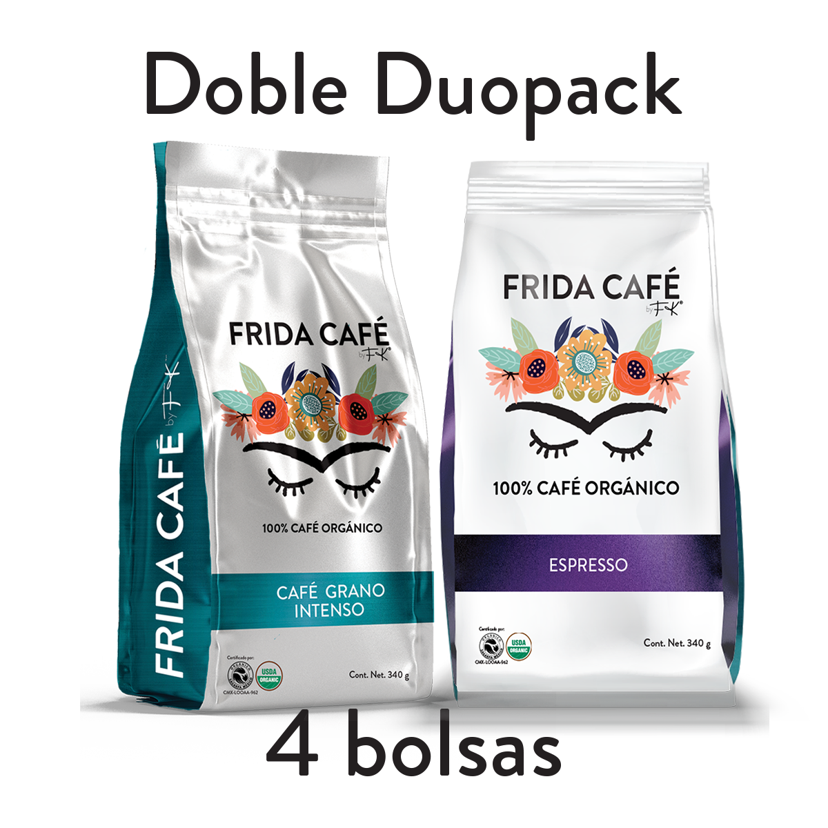 DOBLE DUOPACK CON 4 BOLSAS DE CAFÉ FRIDA 340GR C/U