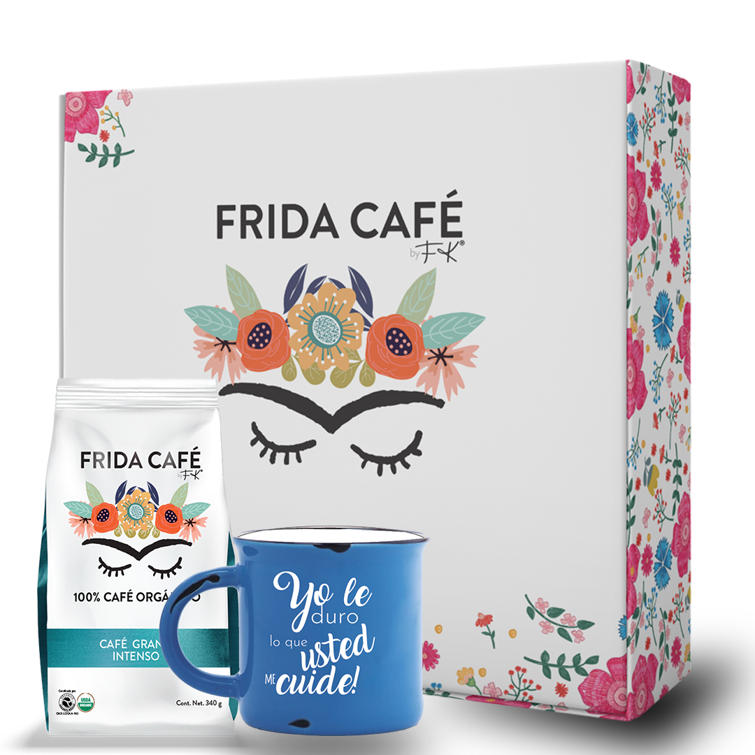 CAJA DELUXE CON BOLSA DE CAFÉ FRIDA 340GR + TAZA