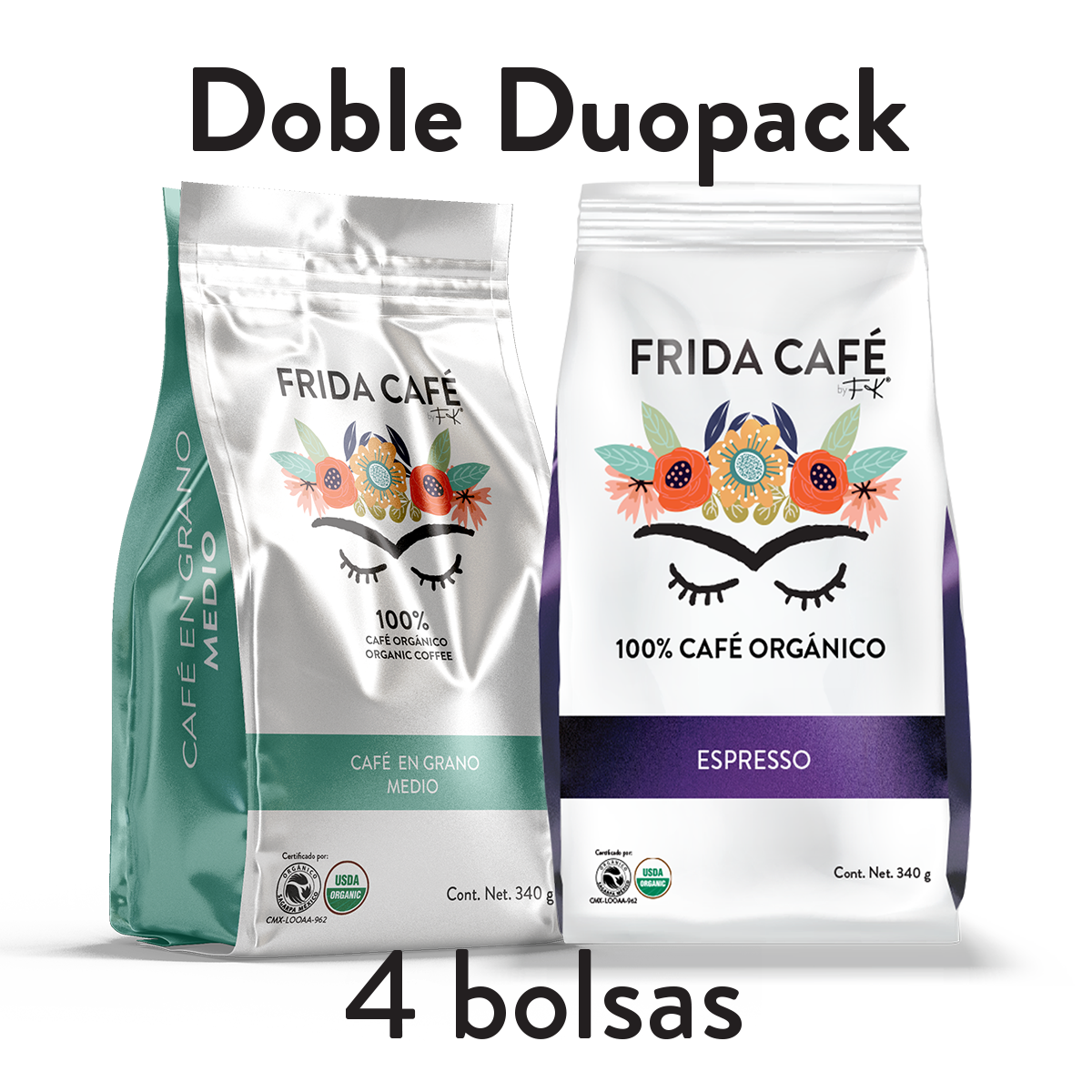 DOBLE DUOPACK CON 4 BOLSAS DE CAFÉ FRIDA 340GR C/U