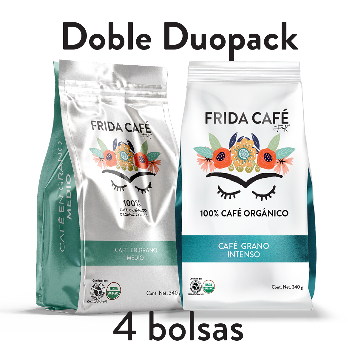 DOBLE DUOPACK CON 4 BOLSAS DE CAFÉ FRIDA 340GR C/U