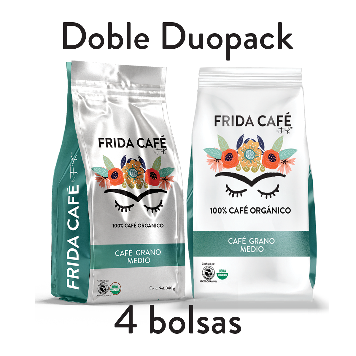 DOBLE DUOPACK CON 4 BOLSAS DE CAFÉ FRIDA 340GR C/U
