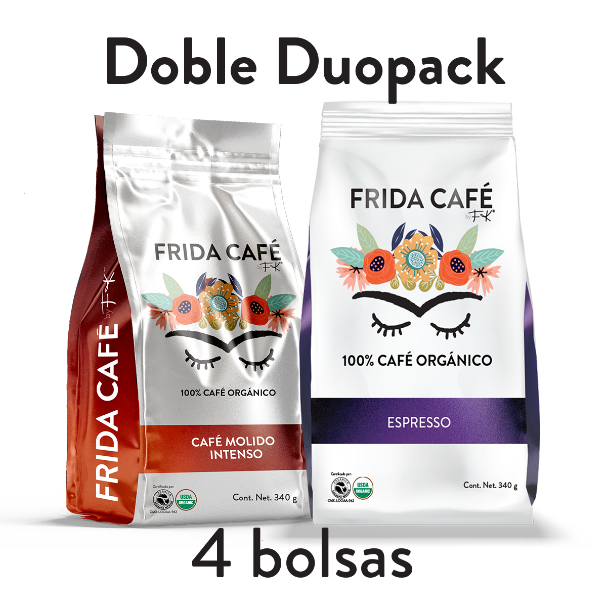 DOBLE DUOPACK CON 4 BOLSAS DE CAFÉ FRIDA 340GR C/U