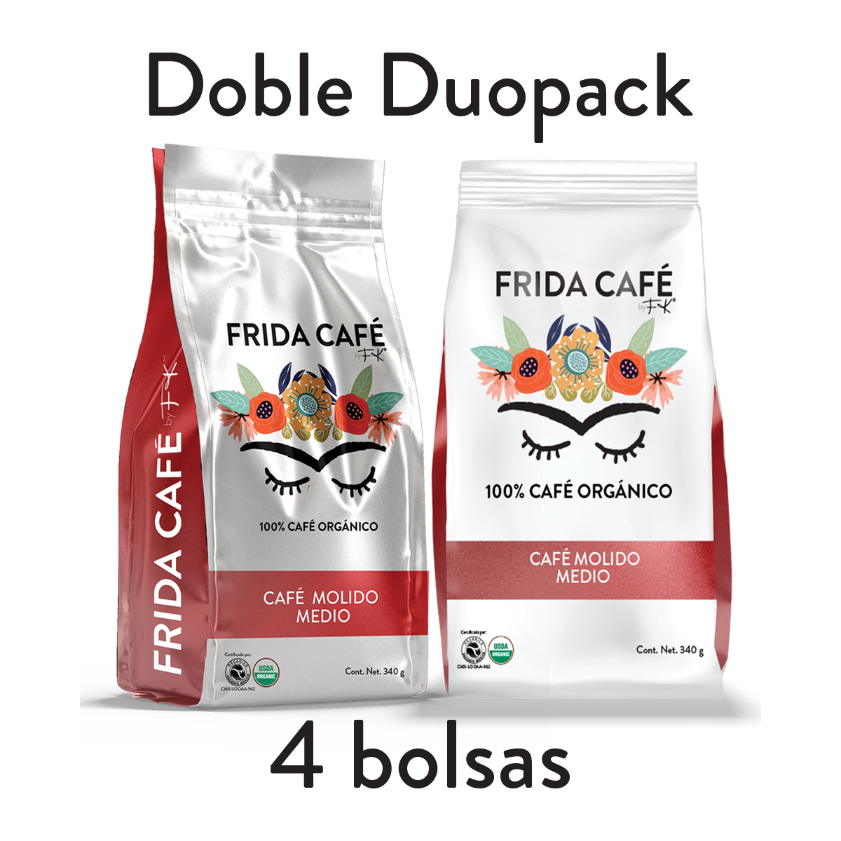 DOBLE DUOPACK CON 4 BOLSAS DE CAFÉ FRIDA 340GR C/U