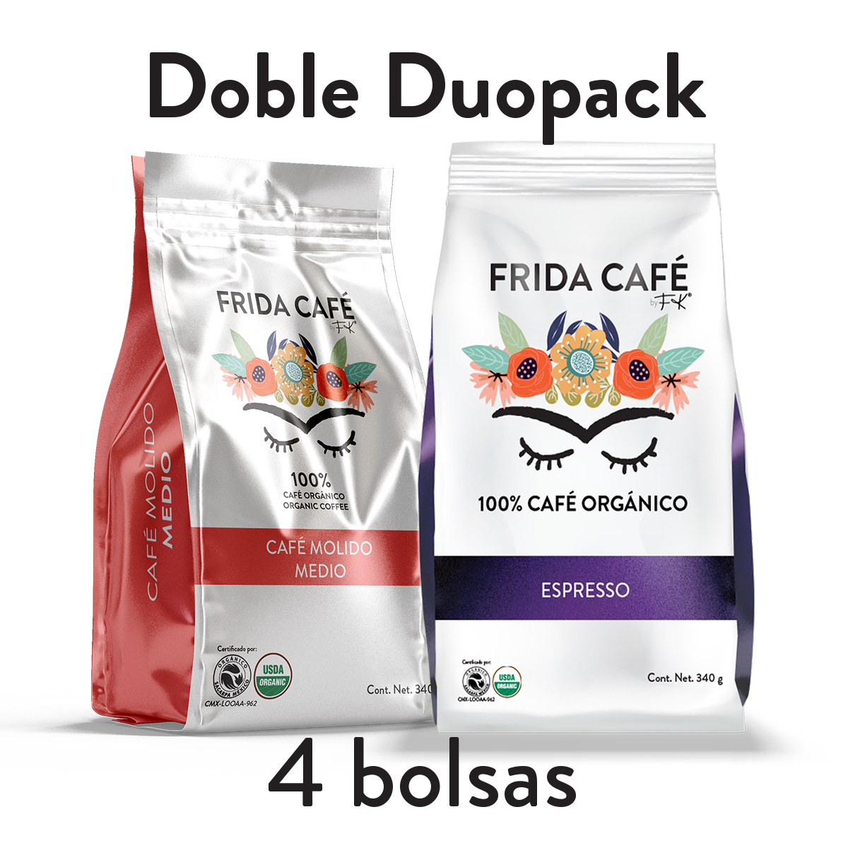 DOBLE DUOPACK CON 4 BOLSAS DE CAFÉ FRIDA 340GR C/U