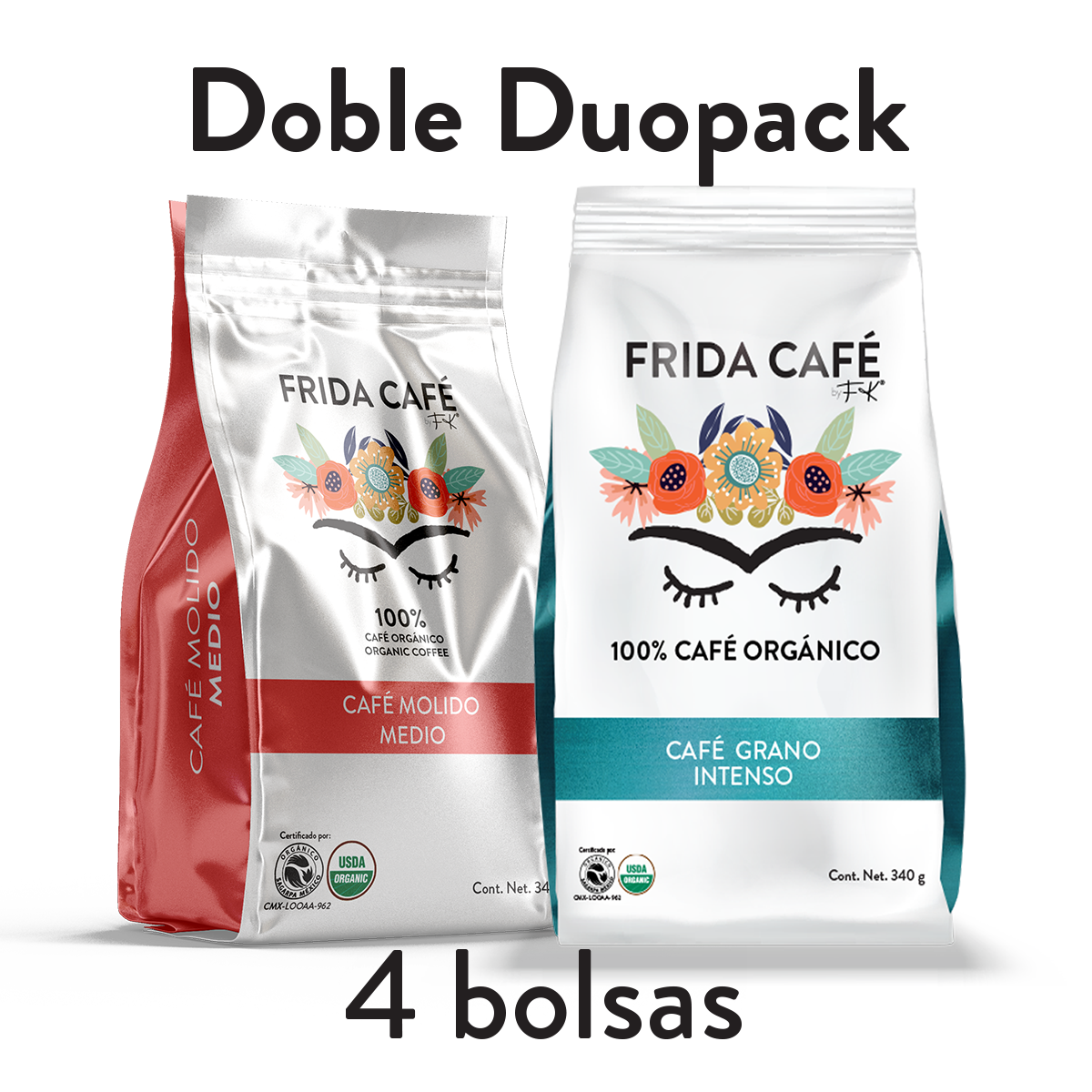 DOBLE DUOPACK CON 4 BOLSAS DE CAFÉ FRIDA 340GR C/U