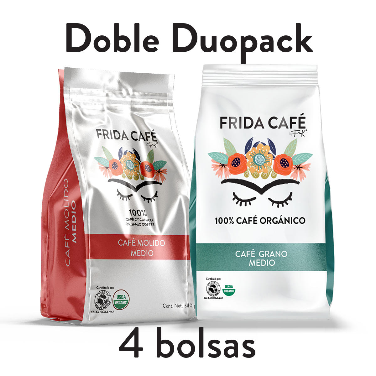 DOBLE DUOPACK CON 4 BOLSAS DE CAFÉ FRIDA 340GR C/U
