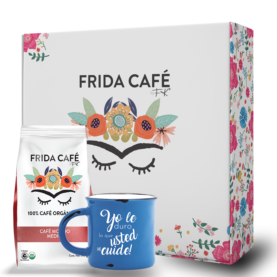 CAJA DELUXE CON BOLSA DE CAFÉ FRIDA 340GR + TAZA
