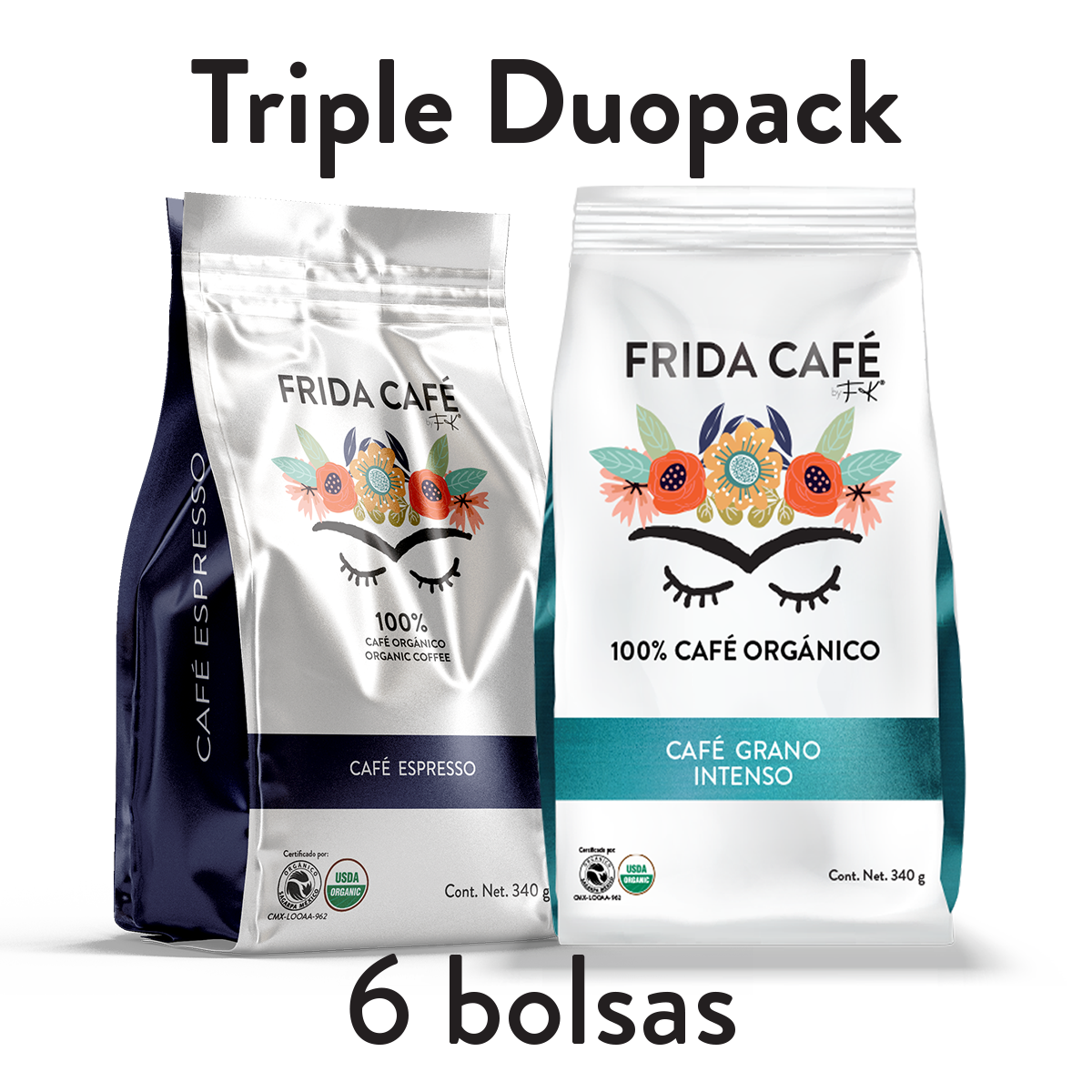 TRIPLE DUOPACK CON 6 BOLSAS DE CAFÉ FRIDA 340GR C/U