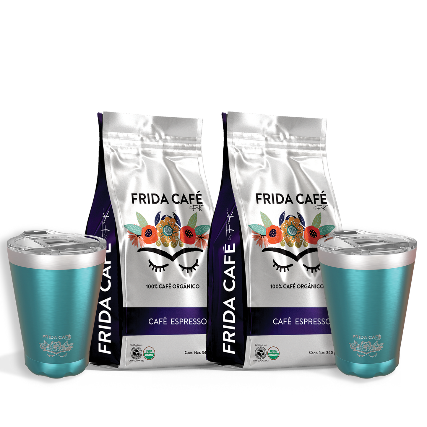 DOBLE DUOPACK CON 2 BOLSA DE CAFÉ FRIDA 340GR + 2 TERMOS