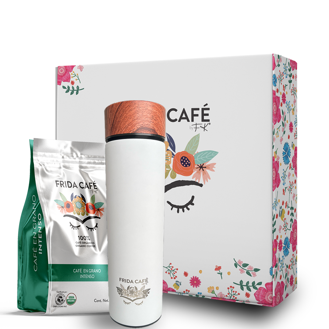 CAJA DELUXE CON BOLSA DE CAFÉ FRIDA 340GR + TERMO