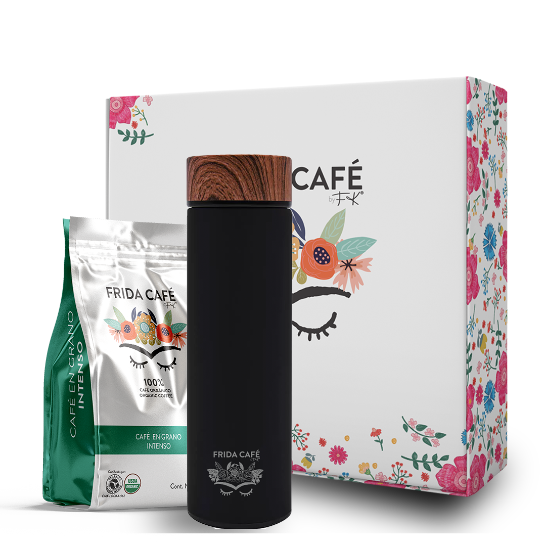 CAJA DELUXE CON BOLSA DE CAFÉ FRIDA 340GR + TERMO