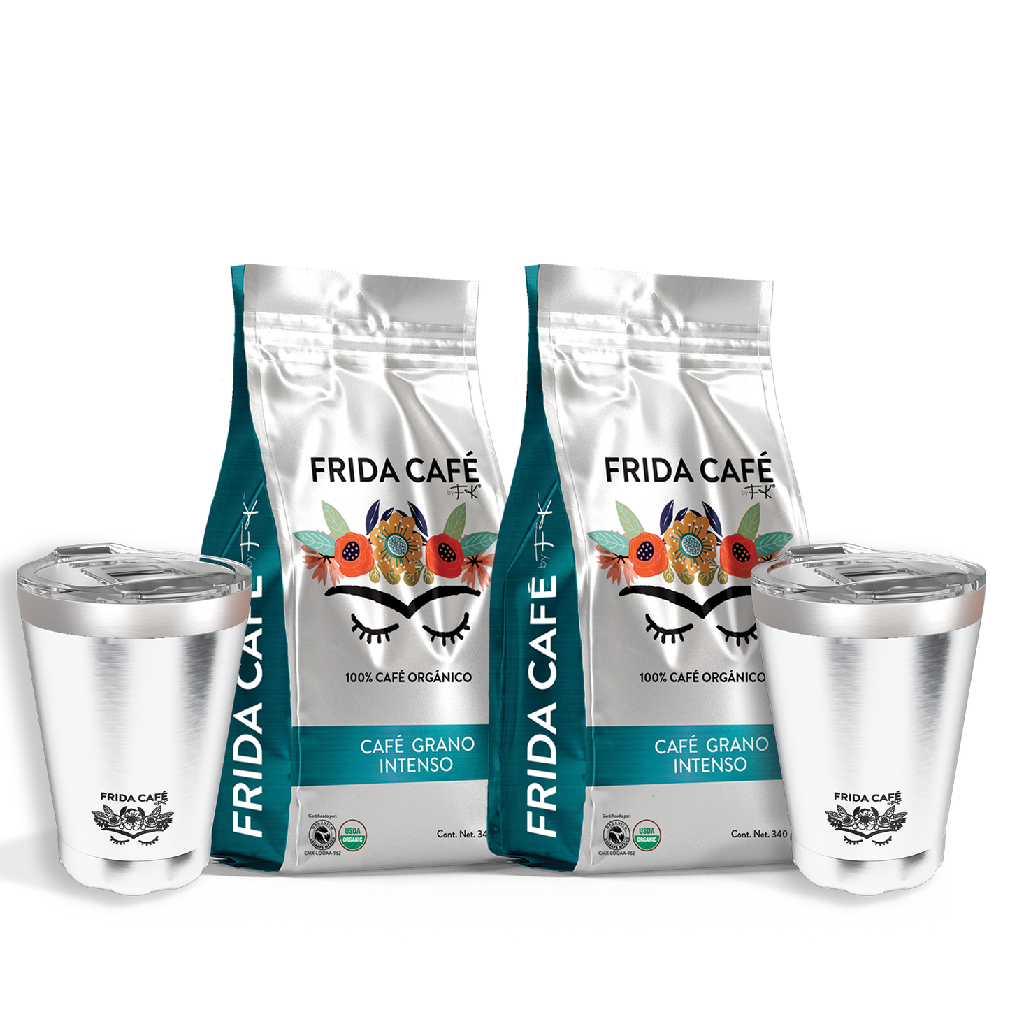 DOBLE DUOPACK CON 2 BOLSA DE CAFÉ FRIDA 340GR + 2 TERMOS