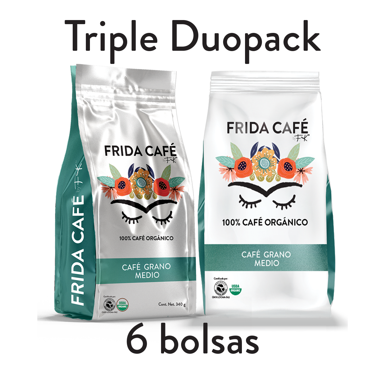 TRIPLE DUOPACK CON 6 BOLSAS DE CAFÉ FRIDA 340GR C/U