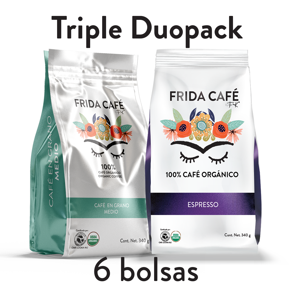 TRIPLE DUOPACK CON 6 BOLSAS DE CAFÉ FRIDA 340GR C/U