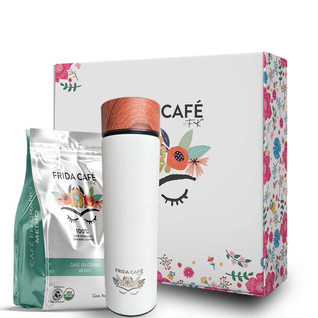 CAJA DELUXE CON BOLSA DE CAFÉ FRIDA 340GR + TERMO