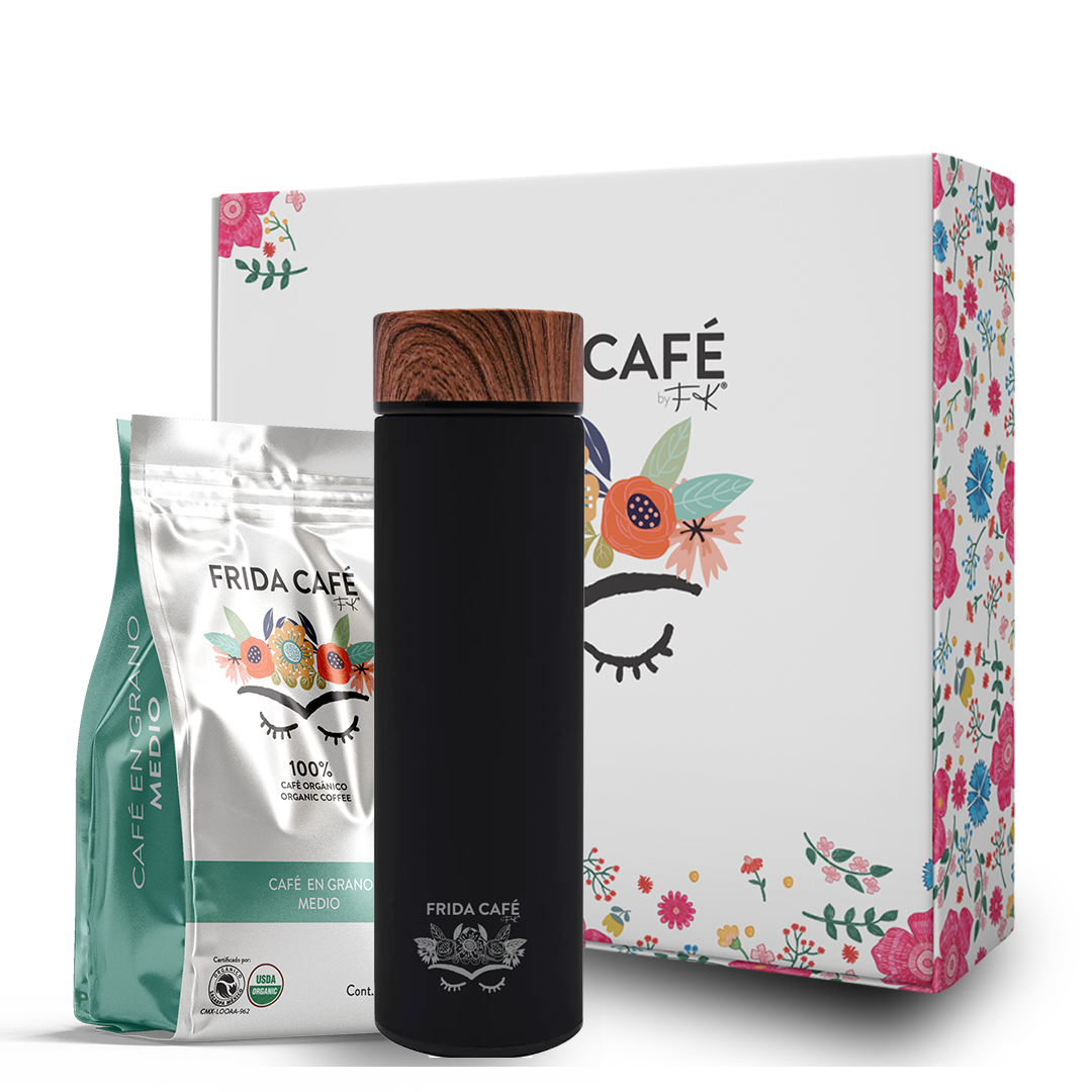 CAJA DELUXE CON BOLSA DE CAFÉ FRIDA 340GR + TERMO