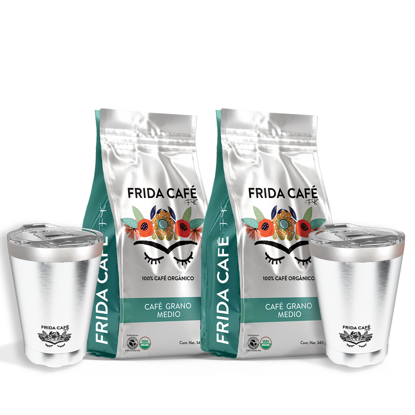 DOBLE DUOPACK CON 2 BOLSA DE CAFÉ FRIDA 340GR + 2 TERMOS