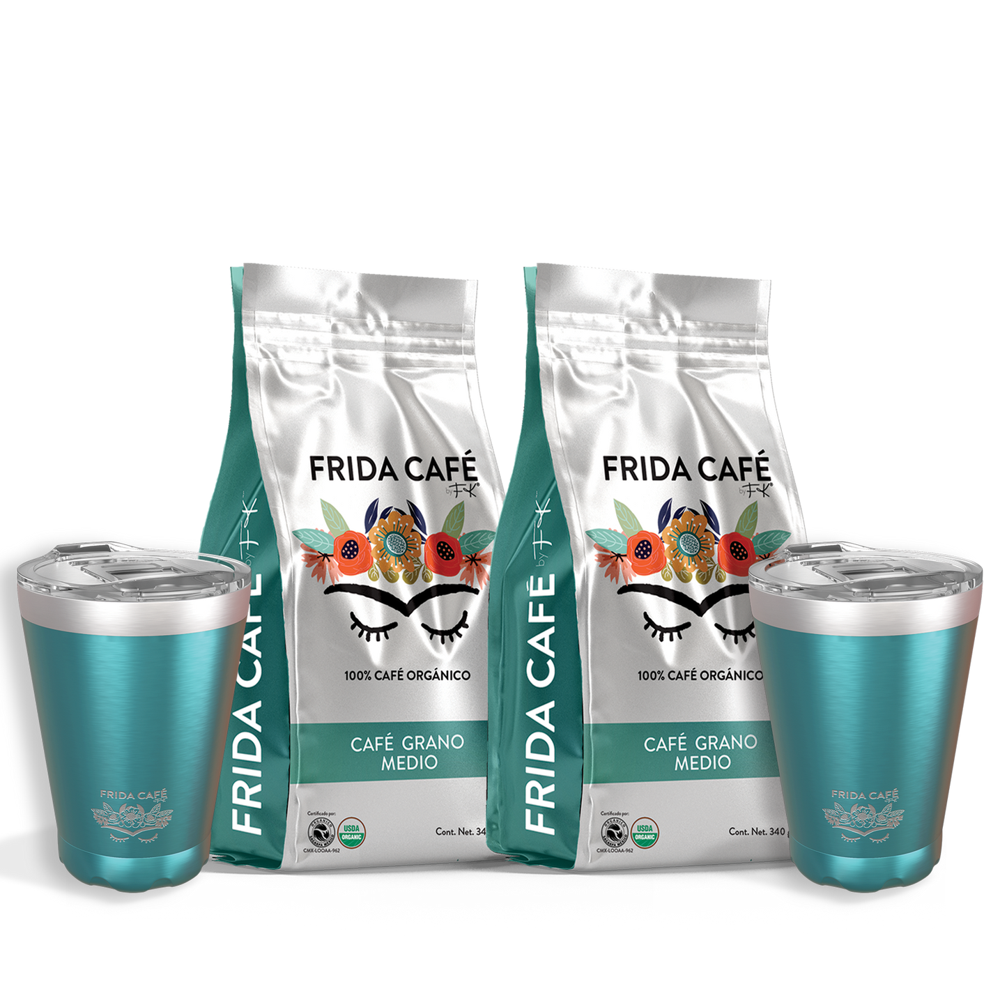 DOBLE DUOPACK CON 2 BOLSA DE CAFÉ FRIDA 340GR + 2 TERMOS