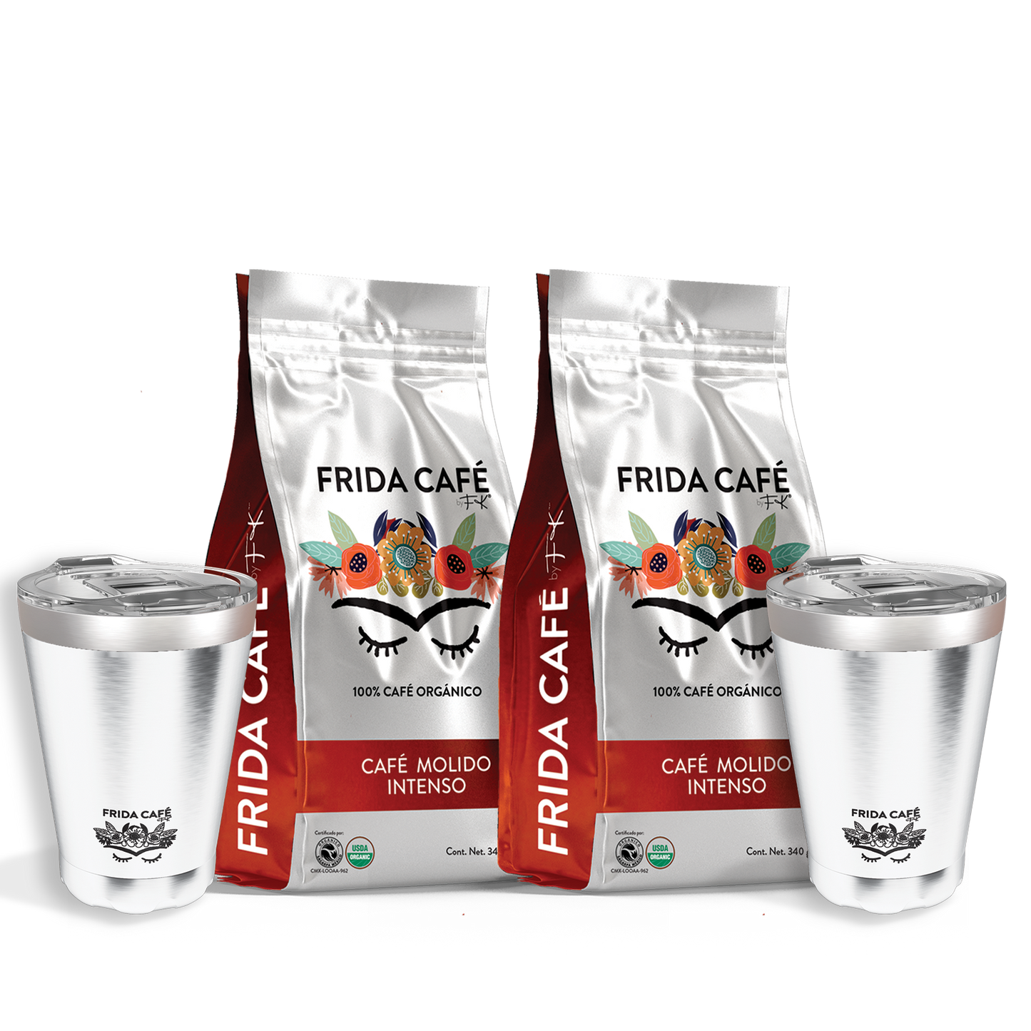 DOBLE DUOPACK CON 2 BOLSA DE CAFÉ FRIDA 340GR + 2 TERMOS