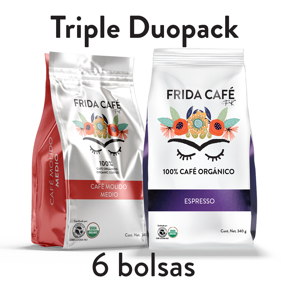 TRIPLE DUOPACK CON 6 BOLSAS DE CAFÉ FRIDA 340GR C/U