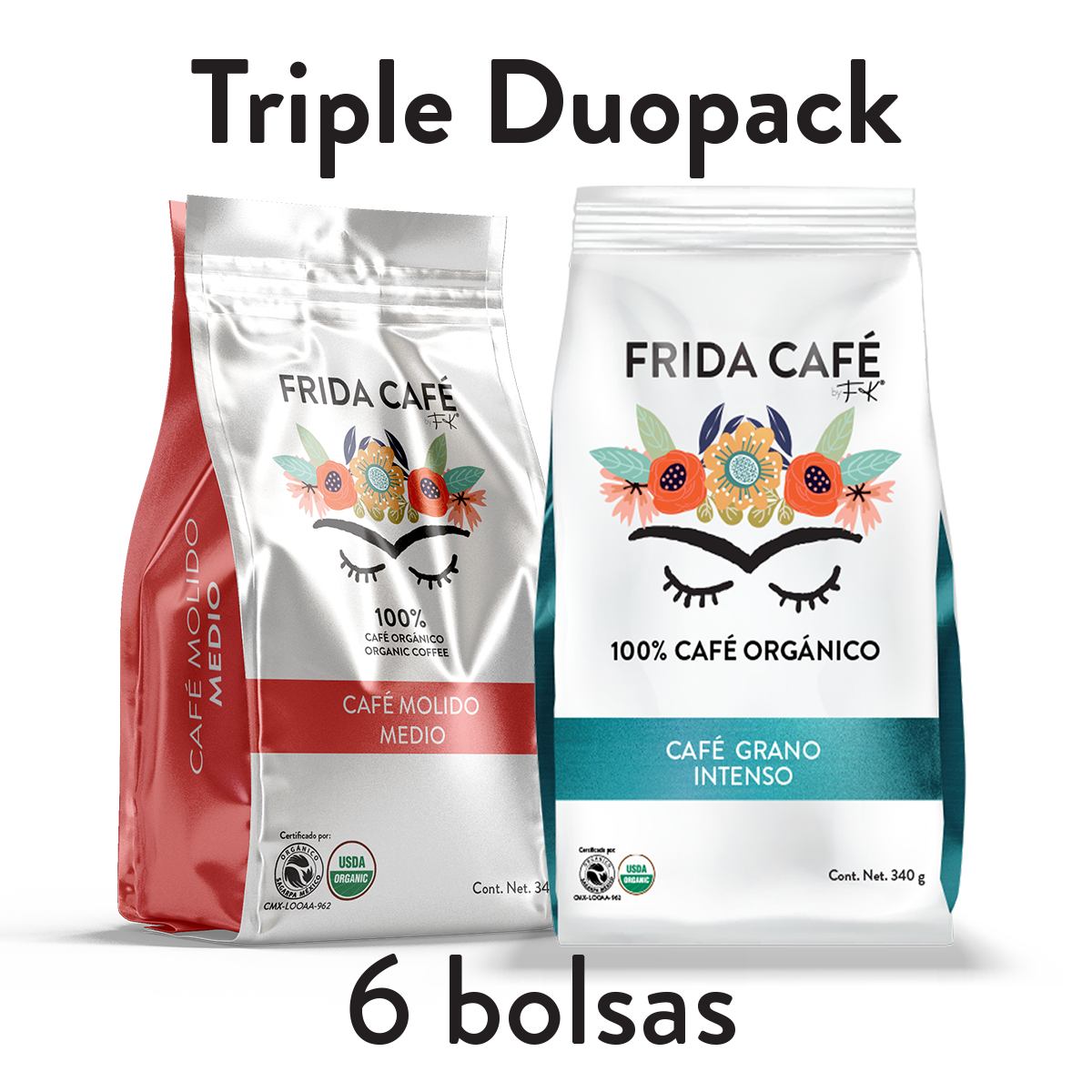 TRIPLE DUOPACK CON 6 BOLSAS DE CAFÉ FRIDA 340GR C/U