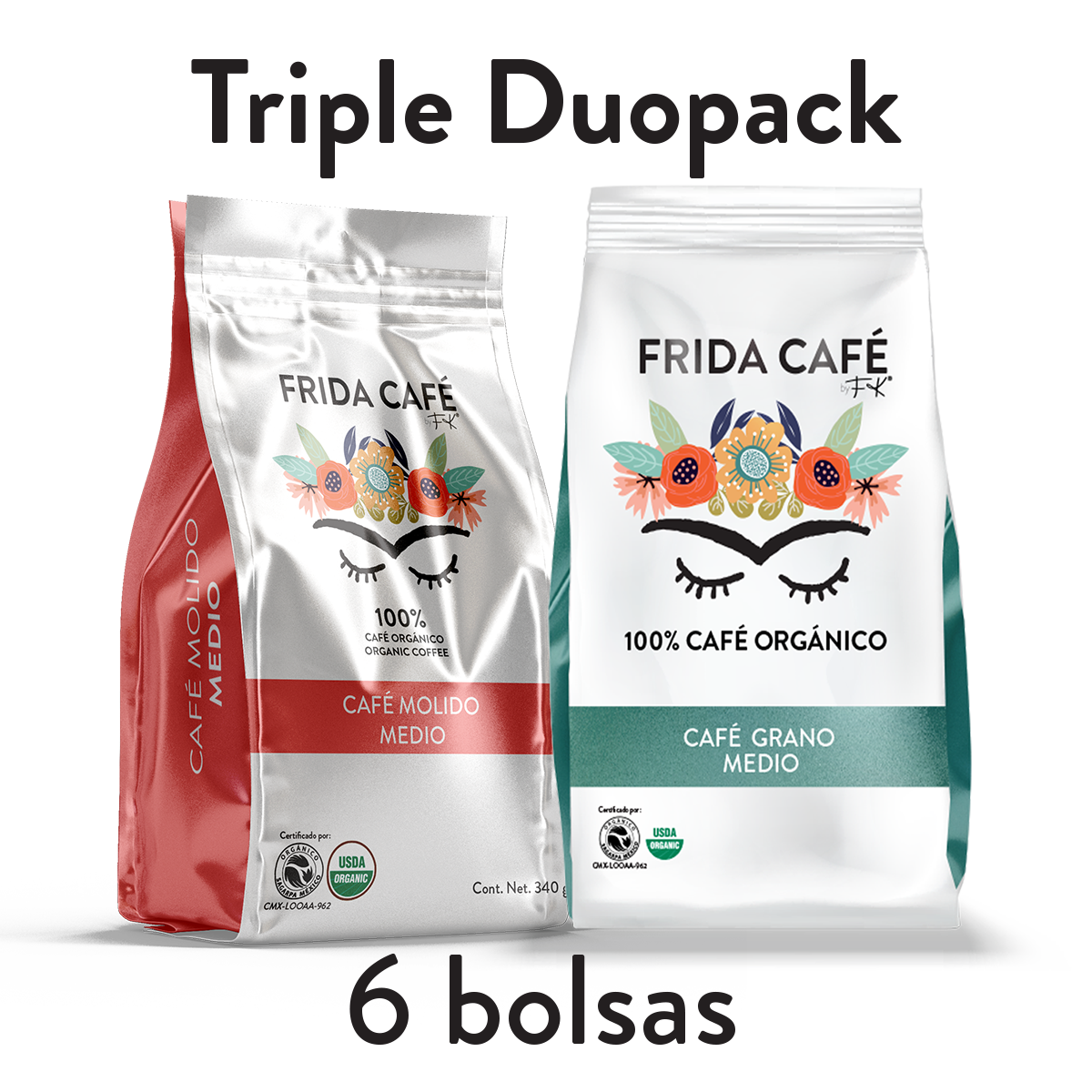 TRIPLE DUOPACK CON 6 BOLSAS DE CAFÉ FRIDA 340GR C/U