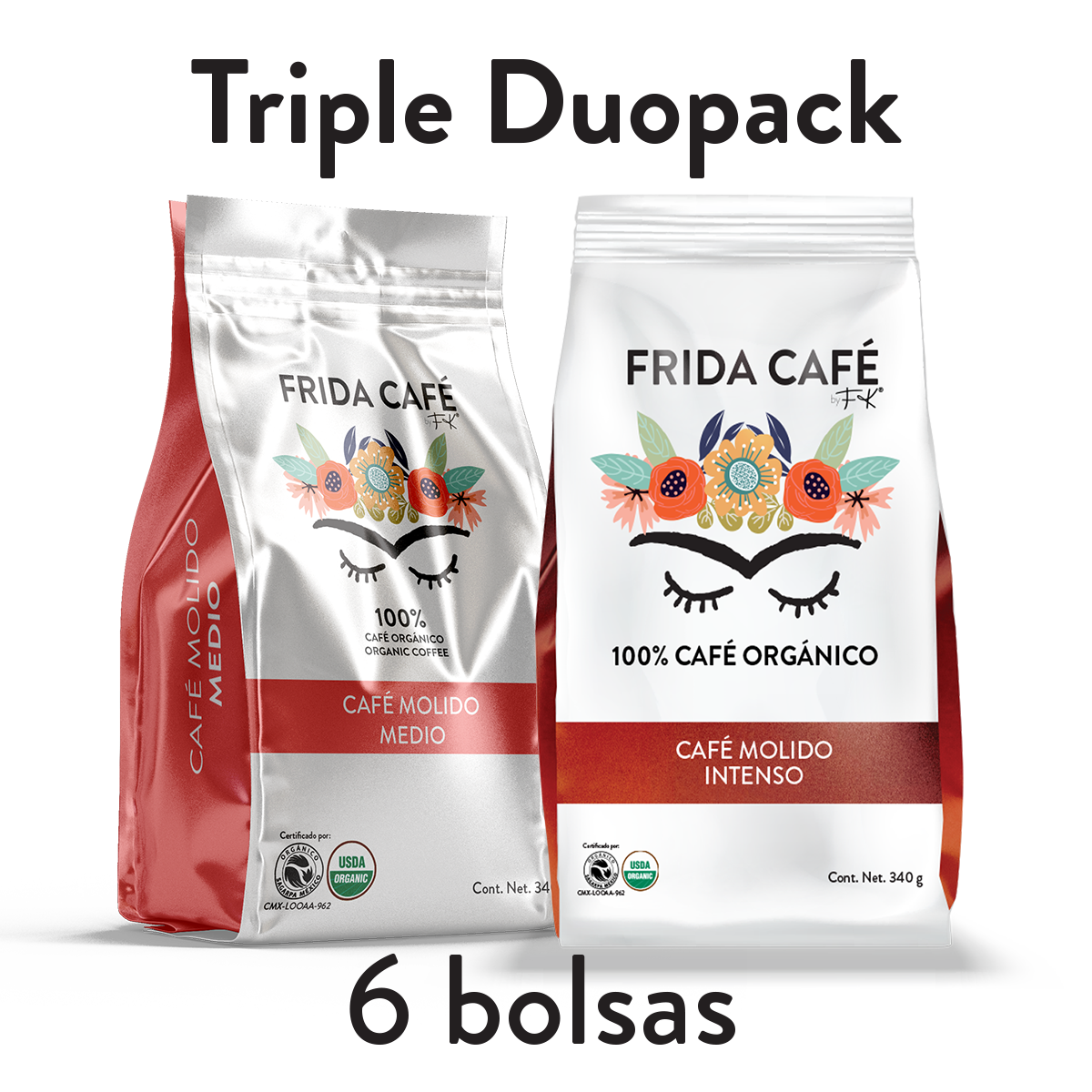 TRIPLE DUOPACK CON 6 BOLSAS DE CAFÉ FRIDA 340GR C/U