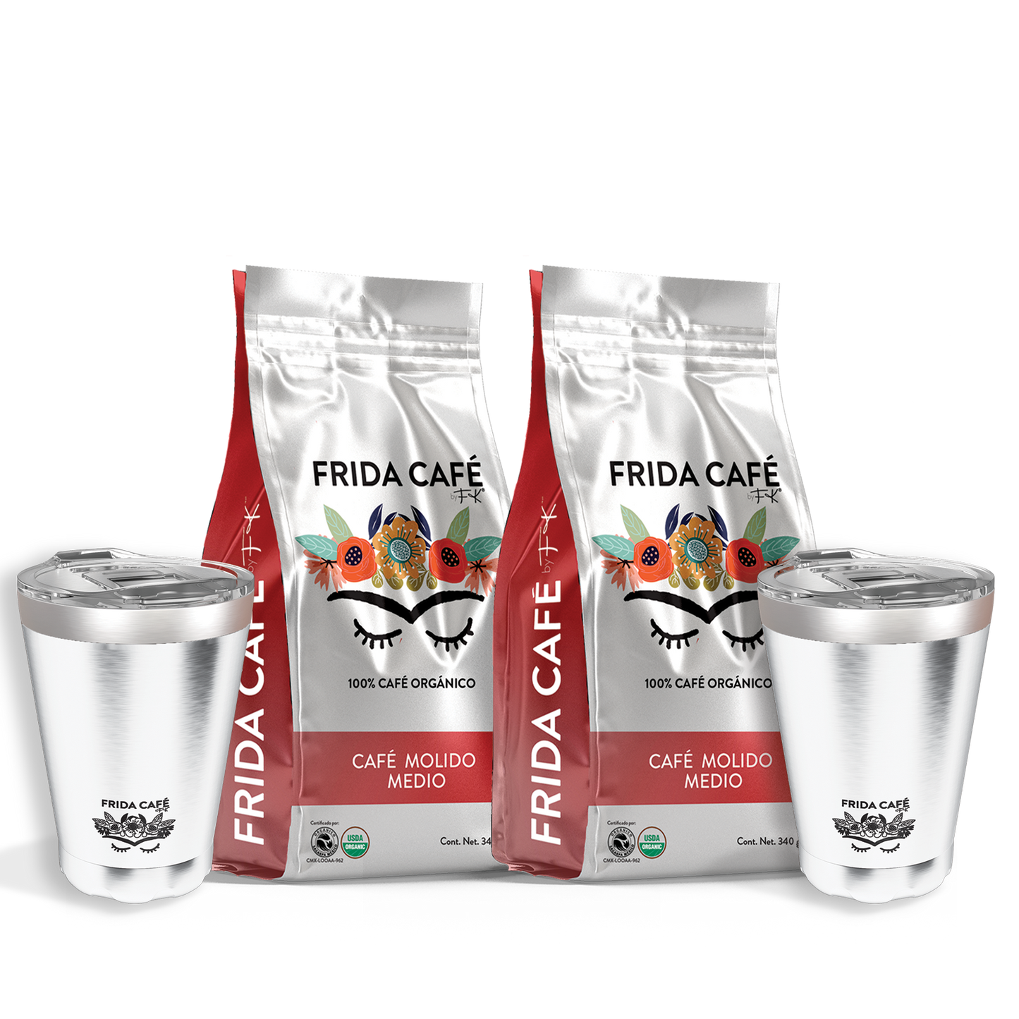 DOBLE DUOPACK CON 2 BOLSA DE CAFÉ FRIDA 340GR + 2 TERMOS