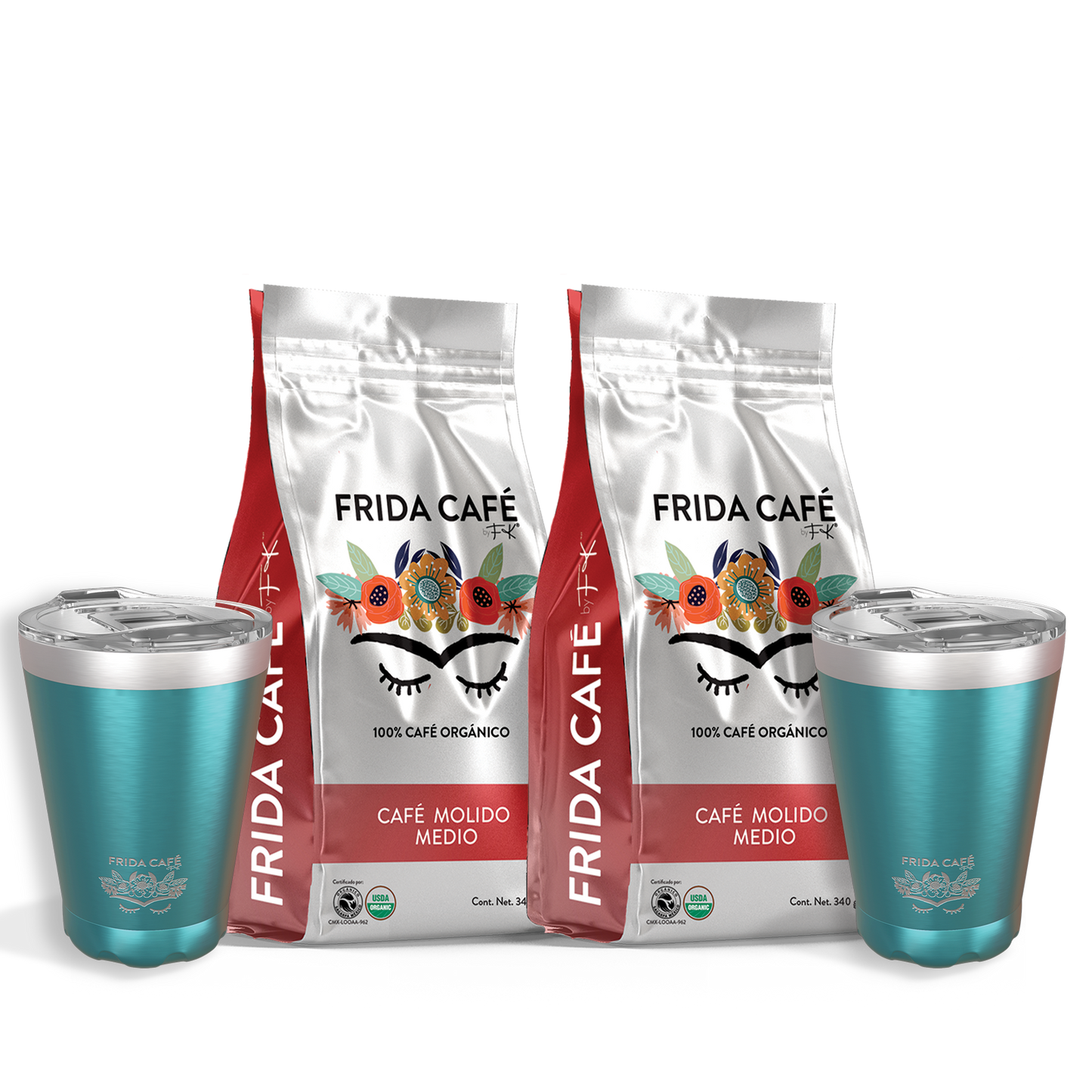 DOBLE DUOPACK CON 2 BOLSA DE CAFÉ FRIDA 340GR + 2 TERMOS